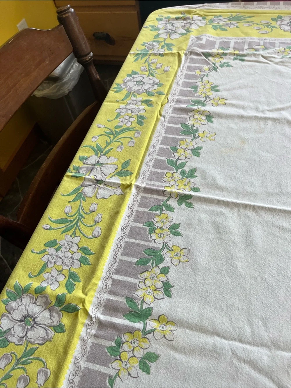 Yellow Floral Tablecloth - Vintage Floral Dining Table Cover